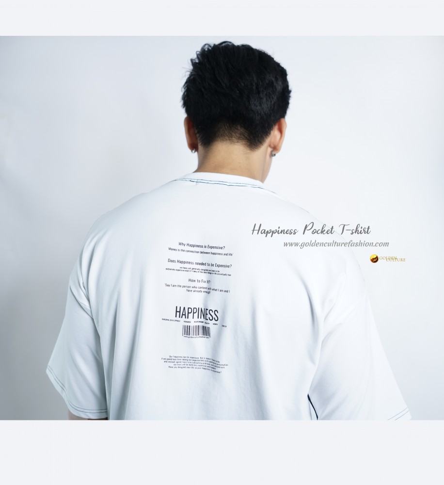 HAPPINESS IS EXPENSIVE Pockets Oversized T-Shirt (White)